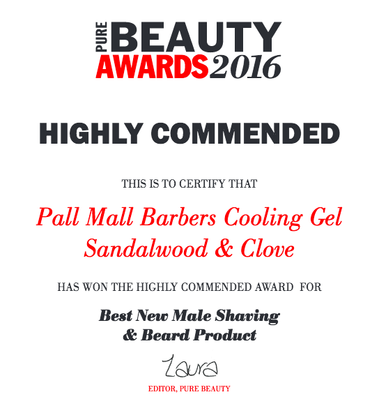 pure beauty awards highly commended pall mall barbers cooling gel sandalwood clove